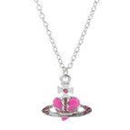Pink peach heart necklace / 18K