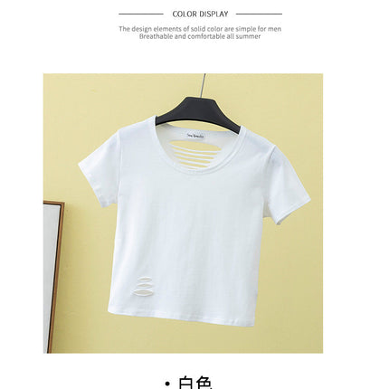 Summer ripped tight backless high waist T-shirt