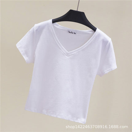 V-neck midriff-baring slim-waisted top