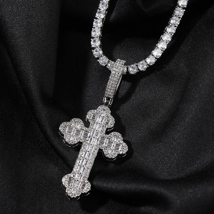 Hip-hop large diamond-encrusted cloud cross pendant