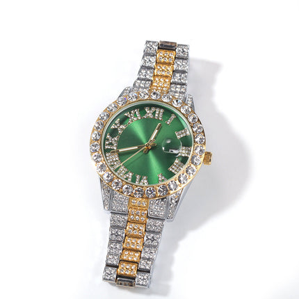Hip-hop watch with Roman numerals and diamonds, large dial