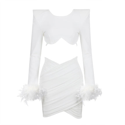 Commuting temperament feather long-sleeved dress French dress