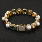 (Gold) Pearl multicolored necklace / 7Inch bracelet