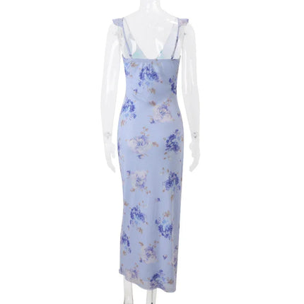 Yellow Floral Maxi Dress | Retro V-Neck Summer Party Gown -femstylo