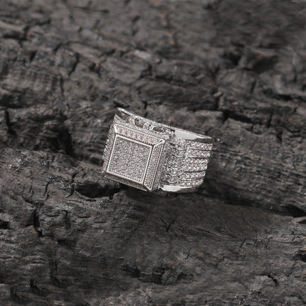 Hip-hop square diamond-encrusted couple ring