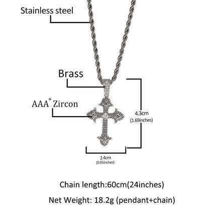 Hip-Hop Diamond-Encrusted Zircon Cross Necklace
