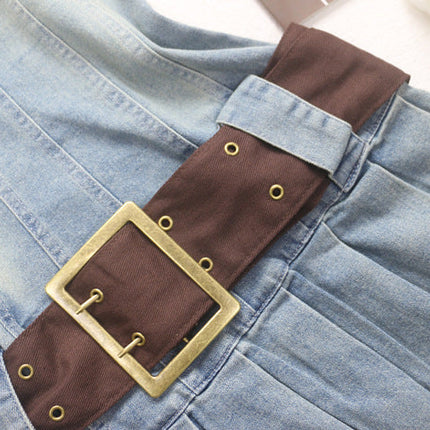 2023 summer detachable belt denim pleated bandeau denim dress