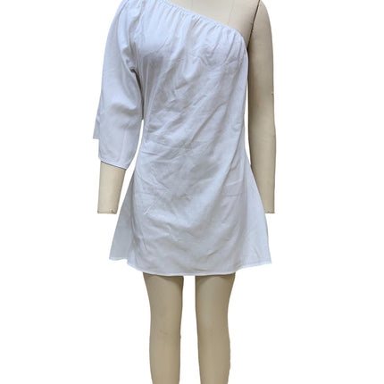 2023 Loose Slim Slanted Shoulder Short Dress