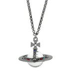 Black Saturn Necklace / 18K