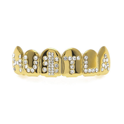 Hip-hop diamond-encrusted and gold-plated teeth grillz