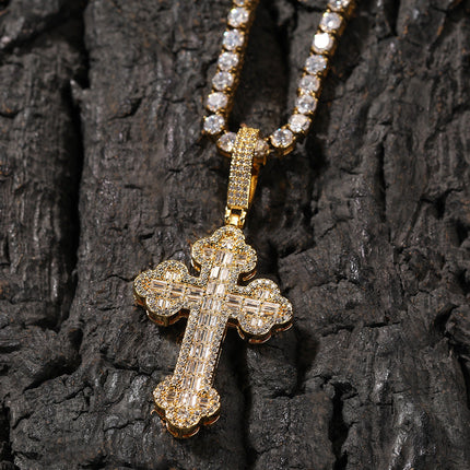 Hip-hop large diamond-encrusted cloud cross pendant