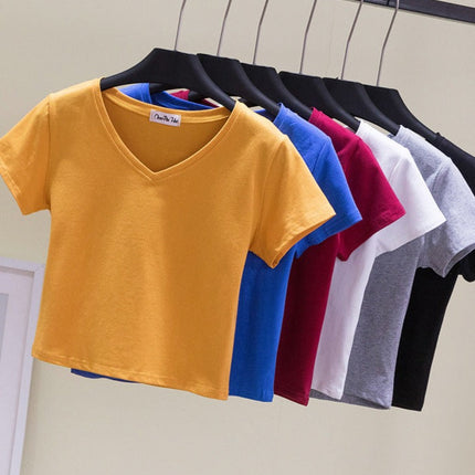 V-neck midriff-baring slim-waisted top