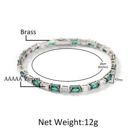 Hip-hop zircon-encrusted emerald color-matching tennis chain