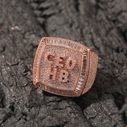 Hip-hop diamond-encrusted zircon DIY letter square ring