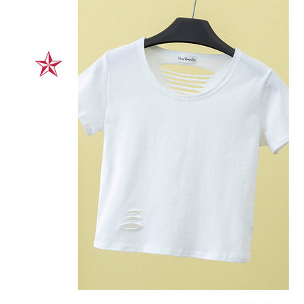 Summer ripped tight backless high waist T-shirt