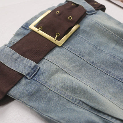 2023 summer detachable belt denim pleated bandeau denim dress