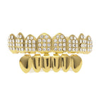 Gold 8-tooth set (upper teeth with diamonds + lower teeth with smooth surface)