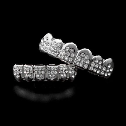Hip-hop diamond-encrusted and gold-plated teeth grillz