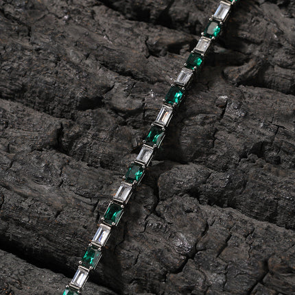 Hip-hop zircon-encrusted emerald color-matching tennis chain