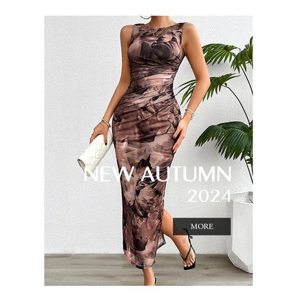 2024 Spring and Summer Tie-Dye Temperament Slim Sleeveless Dress