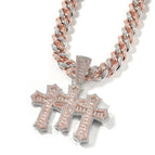 Silver pink two-color pendant + 12mm Cuban chain (set) / 16inch