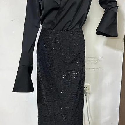 Fashionable and elegant hot diamond slit hip skirt suit