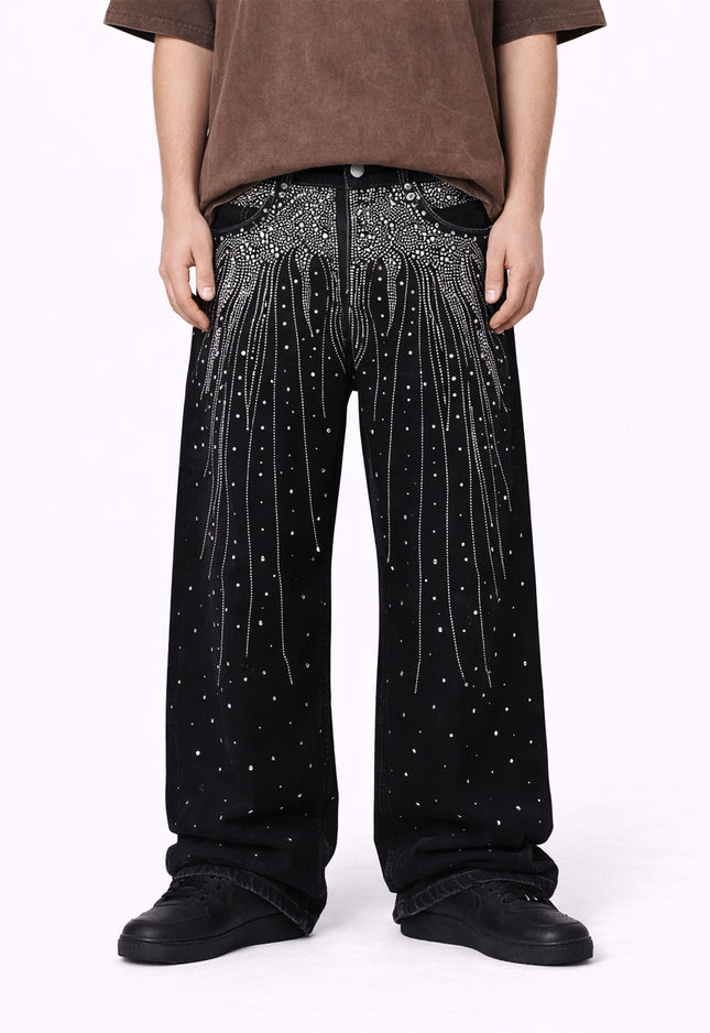 NOIR FLORAL RHINESTONE DENIM
