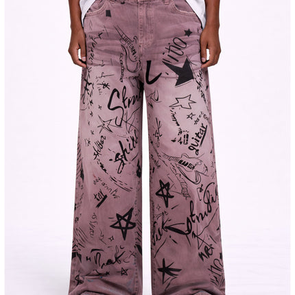 MAROON GRAFFITI DENIM