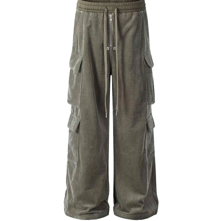 GREY CORDUROY DRAWSTRING CARGO PANTS