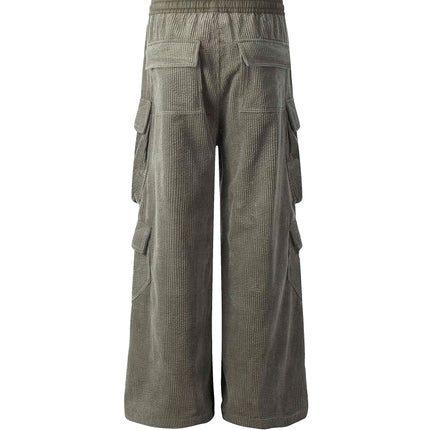 GREY CORDUROY DRAWSTRING CARGO PANTS