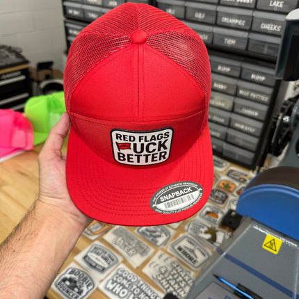 Red Flags Fuck Better | 7 Panel Canvas Patch Hat