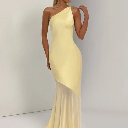 Mozision One Shoulder Backless Sexy Maxi Dress Women Gown Fashion Patchwork Sleeveless Bodycon Club Party Long Dress Elegant