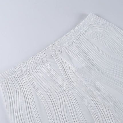 White Deep V-neck Halter Bandage 2 Pieces Sets Sleeveless Backless Suits Outfits with Shorts
