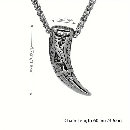 Vintage Titanium Steel Nordic Mythology Spiritual Viking Necklace Men Wolf Teeth Necklace for Men Amulet Jewelry