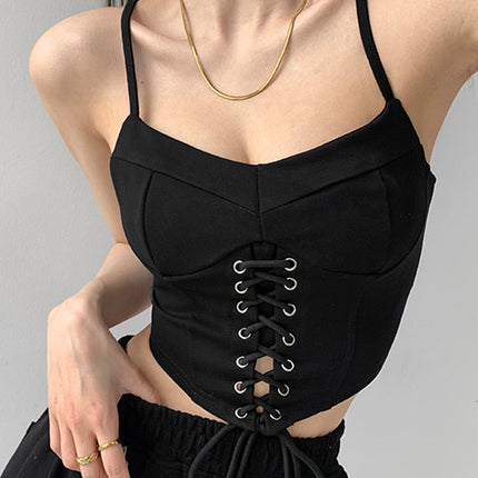 Y2k Tunic Tops Women Design Cross Bandage Camis Chic Slim Sleeveless Crop Top Female