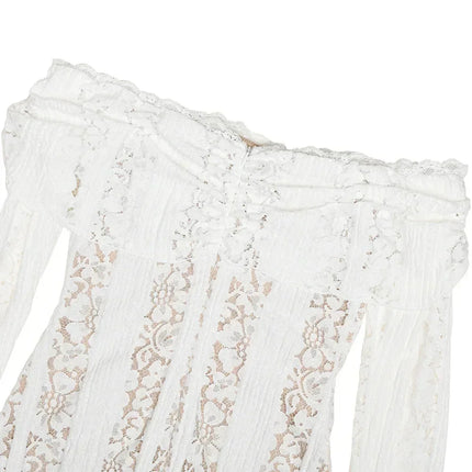 Oligai Lace Slim Mini Dress for Women Off The Shoulder Sexy Long Sleeves Club Party Dresses Bodycon Elegant Autumn Dress