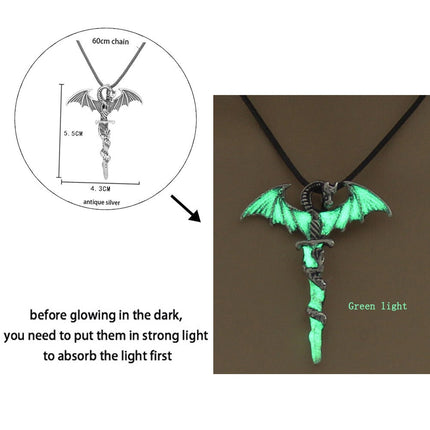 Luminous Dragon Necklace Glowing Night Fluorescence Silver Plated Glow In The Dark Necklace