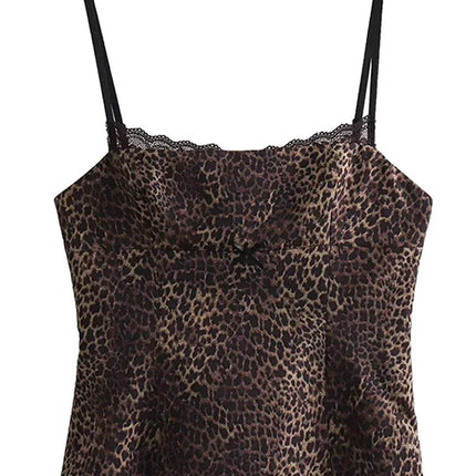 Leopard Print Sling Women Sexy Tube Top Sleeveless Backless Lace Slim Tanks Tops