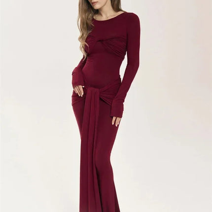 Tossy Female Pleated Sexy Maxi Dress Patchwork Twist Slim Long Sleeve Solid Y2k Autumn Streetwear Dress Women's Bodycon Dress