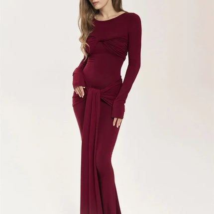 Tossy Female Pleated Sexy Maxi Dress Patchwork Twist Slim Long Sleeve Solid Y2k Autumn Streetwear Dress Women's Bodycon Dress