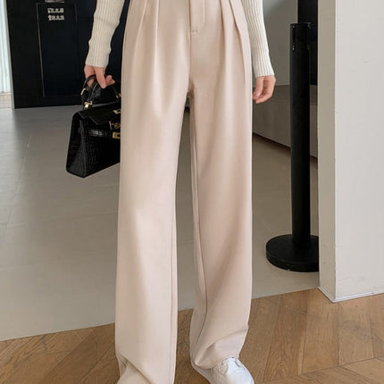 High Waist Loose Female Wide Leg Pants Spring Summer Solid Straight Trousers
