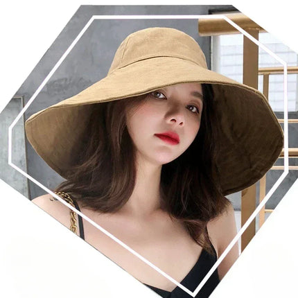 Japanese Sunshade Female Spring and Summer Sunscreen Free To Fold Big Brim Sun Hat Fisherman Hat Cover Face Oversized Hair