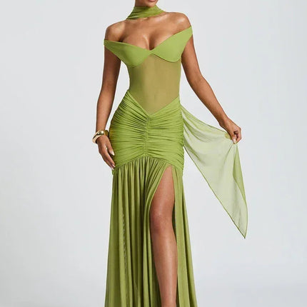Mozision Off-shoulder Backless Sexy Maxi Dress Women Gown Halter Sleeveless Backless Thigh High Split Club Party Long Dress