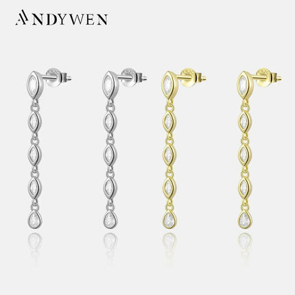 ANDYWEN 100% 925 Sterling Silver Gold Spicy Earring Chain Ovals Locker Earring Women Pendientes Luxury Fine Jewelry 2023 Clips