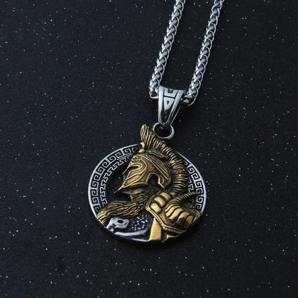 stainless steel King of War Spartan Warrior Portrait Pendant Men\'s Necklace Trend Rock Hip Hop Party Jewelry Christmas Gift