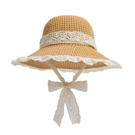 Summer Women's Lace Straw Beach Hat Foldable Sun Hat with Wide Brim Fresh Stylish Sunblock Shade Hat Perfect for Travel Holiday