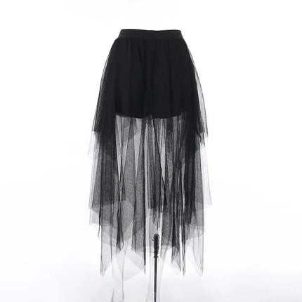 Casual Skirts Punk Sexy Net Yarn High-Waisted Irregular Skirt for Women Summer New European and American Gothic Style Versatile