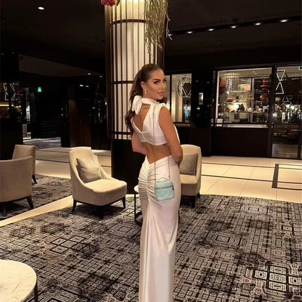 Mozision Hollow Out Turtleneck Sexy Maxi Dress For Women Fashion Solid Sleeveless Bodycon Tank Dresses Femme Club Party Dress