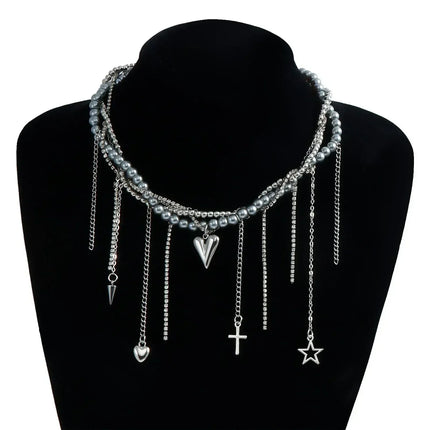 Fashion Heart Beaded Necklace for Women Boho Elegant Irregular Crystal Chain Y2K Choker Exquisite Party Gift Jewelry Accessories