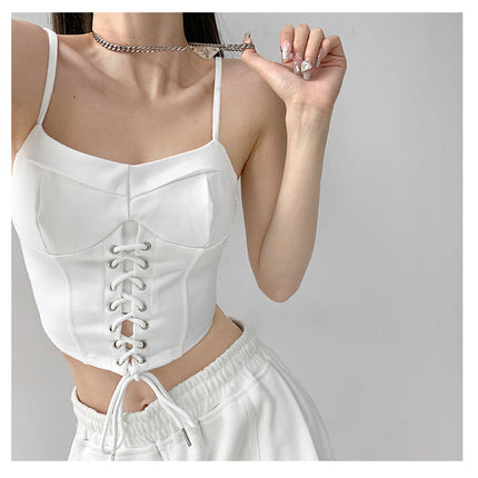 Y2k Tunic Tops Women Design Cross Bandage Camis Chic Slim Sleeveless Crop Top Female